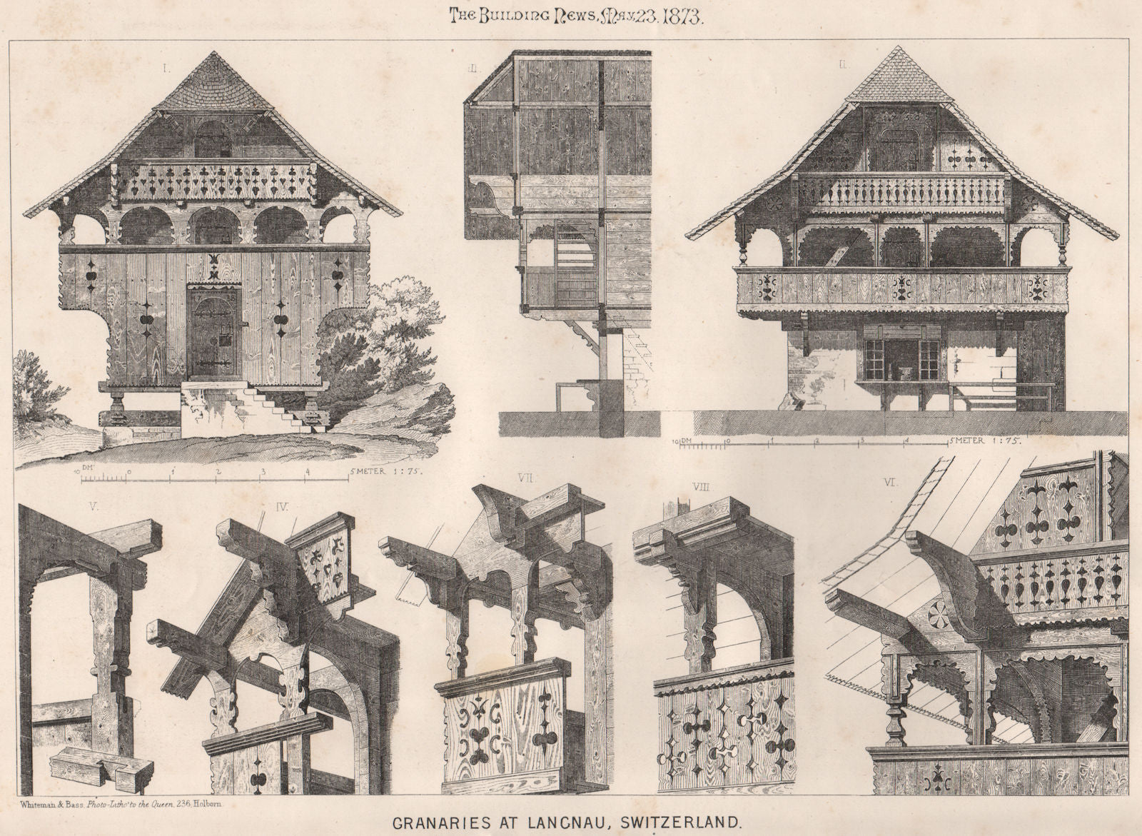 Granaries at Langnau, Switzerland 1873 old antique vintage print picture
